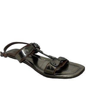 BCBGMaxAzria Ankle Strap Gold Flat Sandals Shoes Womens Size 9.5